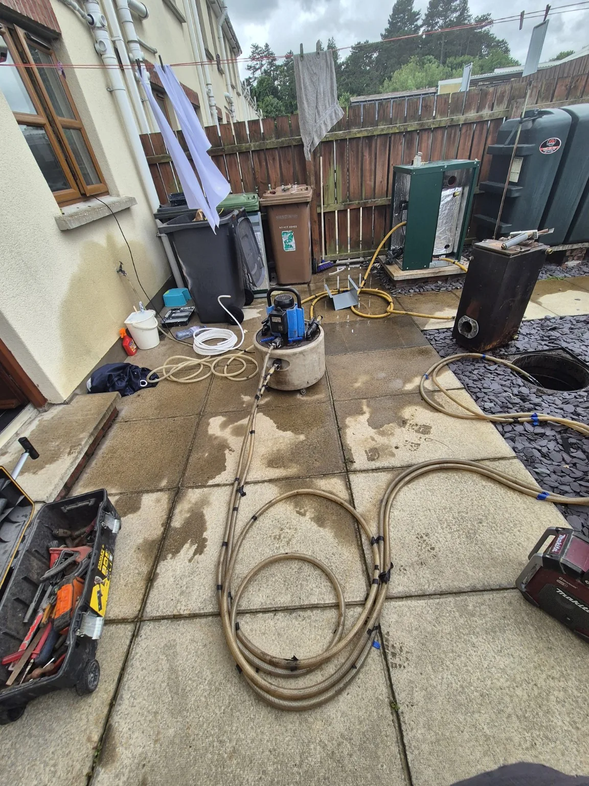 Powerflushing equipment on site by Farrell Plumbing